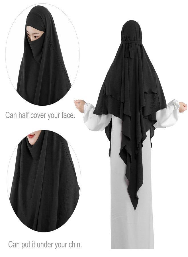 khalat حجاب صلاة إسلامي من طبقتين، ناعم ومريح، مناسب للنساء، من دبي، حجاب طويل فوري أسود - Image 5